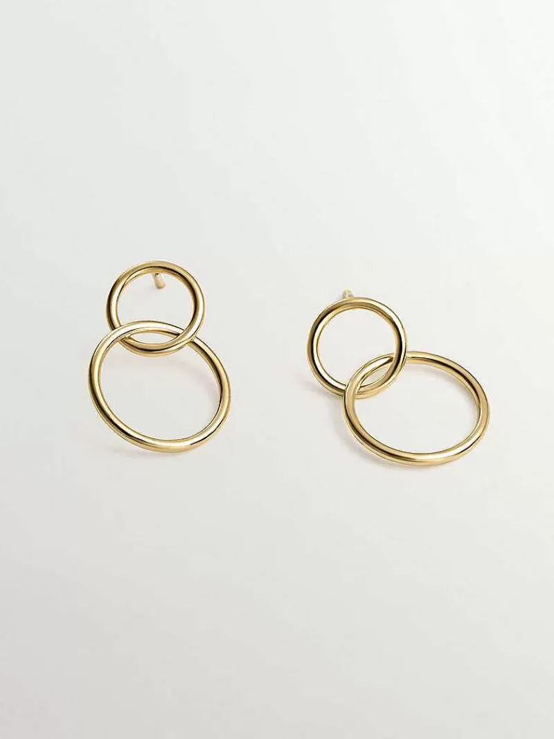 Aristocrazy Pendientes De Aro-Pendientes De Aro Doble De Plata 925 Banada En Oro Amarillo De 18K