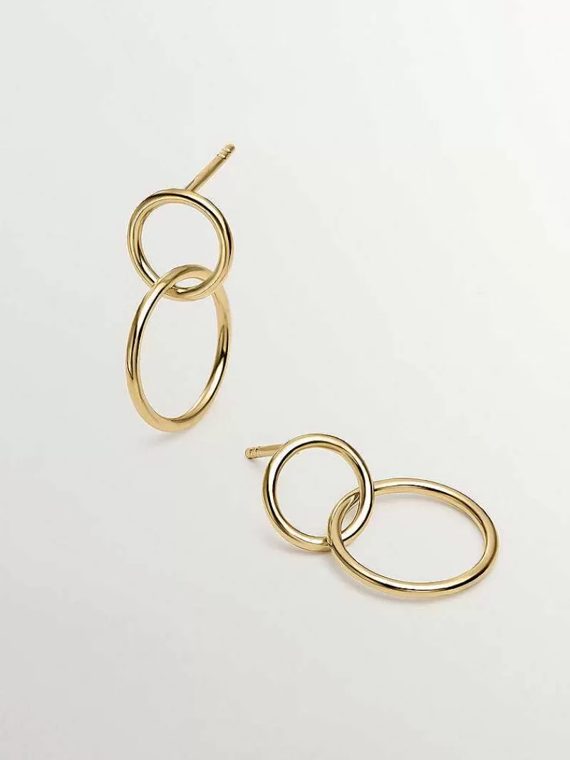 Aristocrazy Pendientes De Aro-Pendientes De Aro Doble De Plata 925 Banada En Oro Amarillo De 18K