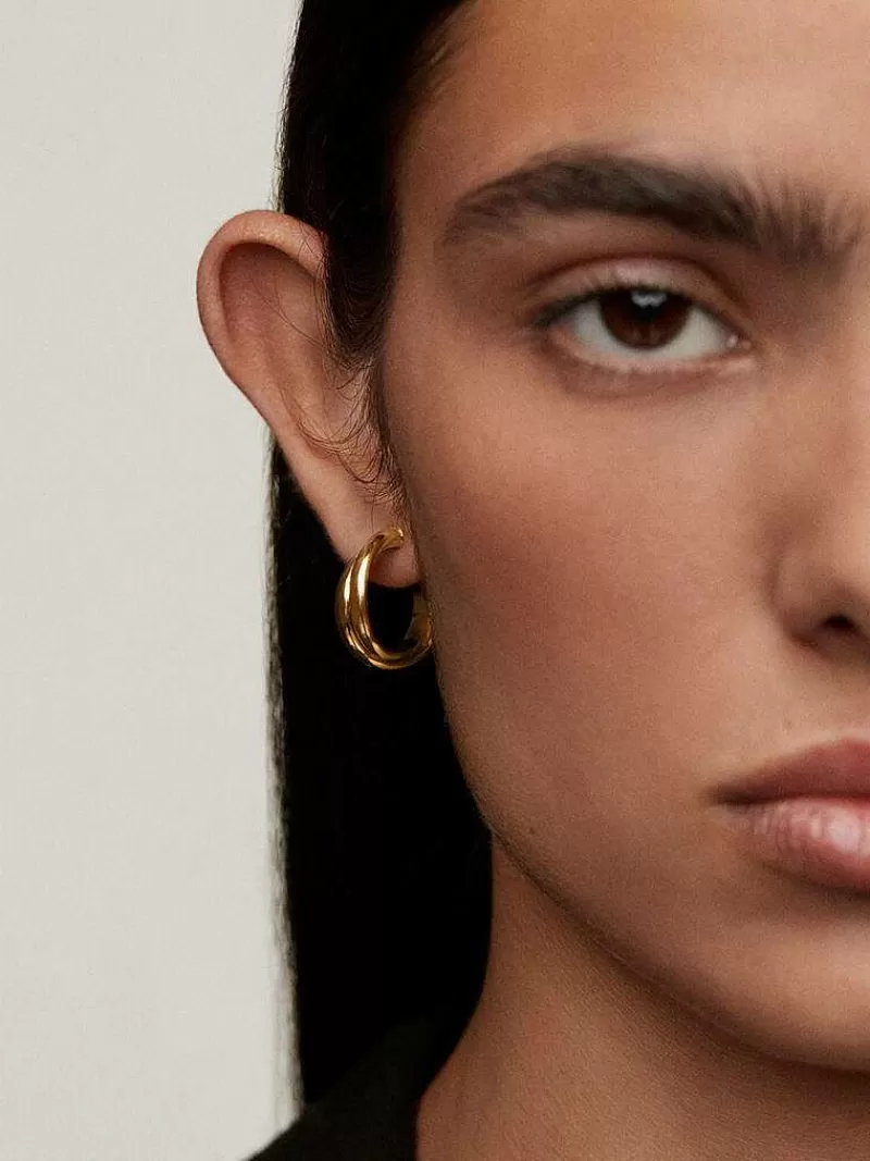 Aristocrazy Pendientes De Aro-Pendientes De Aro Doble Medianos De Plata 925 Banada En Oro Amarillo De 18K