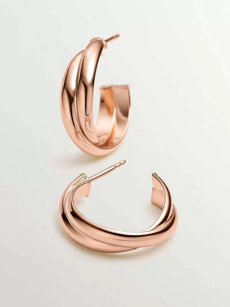 Aristocrazy Pendientes De Plata-Pendientes De Aro Doble Medianos De Plata 925 Banada En Oro Rosa De 18K