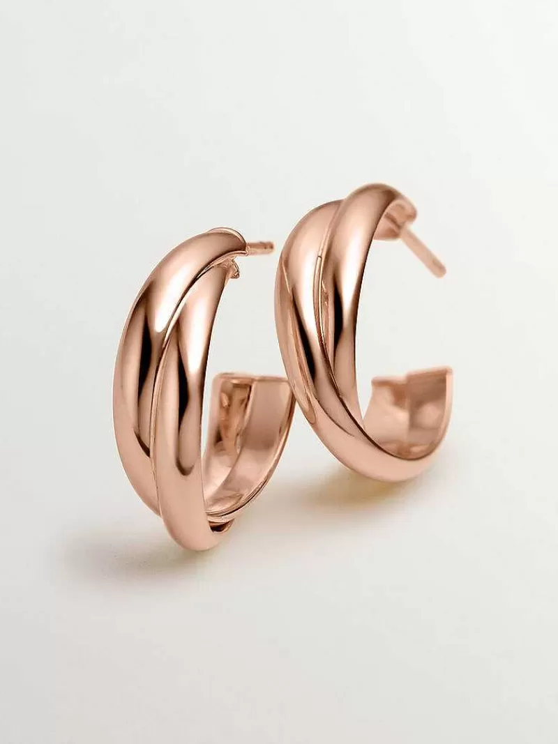 Aristocrazy Pendientes De Plata-Pendientes De Aro Doble Medianos De Plata 925 Banada En Oro Rosa De 18K