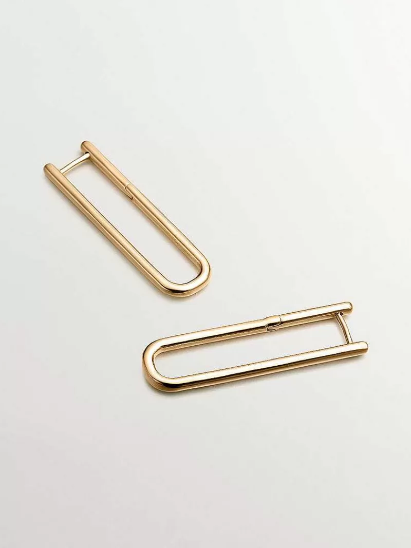 Aristocrazy Joyas Personalizadas-Pendientes De Aro Extra Largo De Plata 925 Banada En Oro Amarillo De 18K