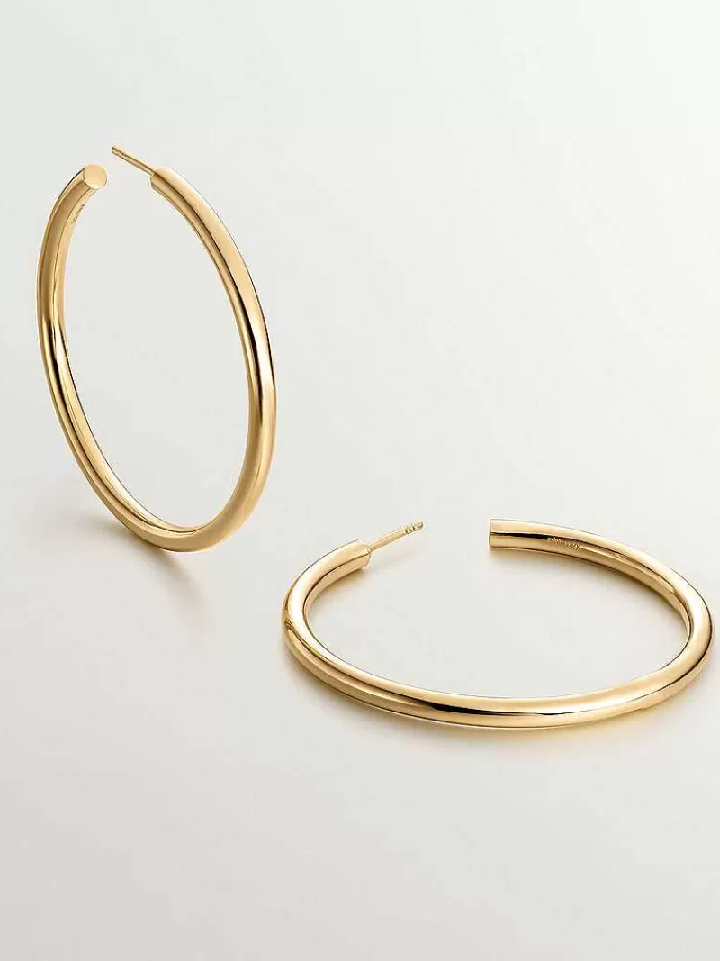 Aristocrazy Pendientes De Aro-Pendientes De Aro Grandes De Plata 925 Banada En Oro Amarillo De 18K