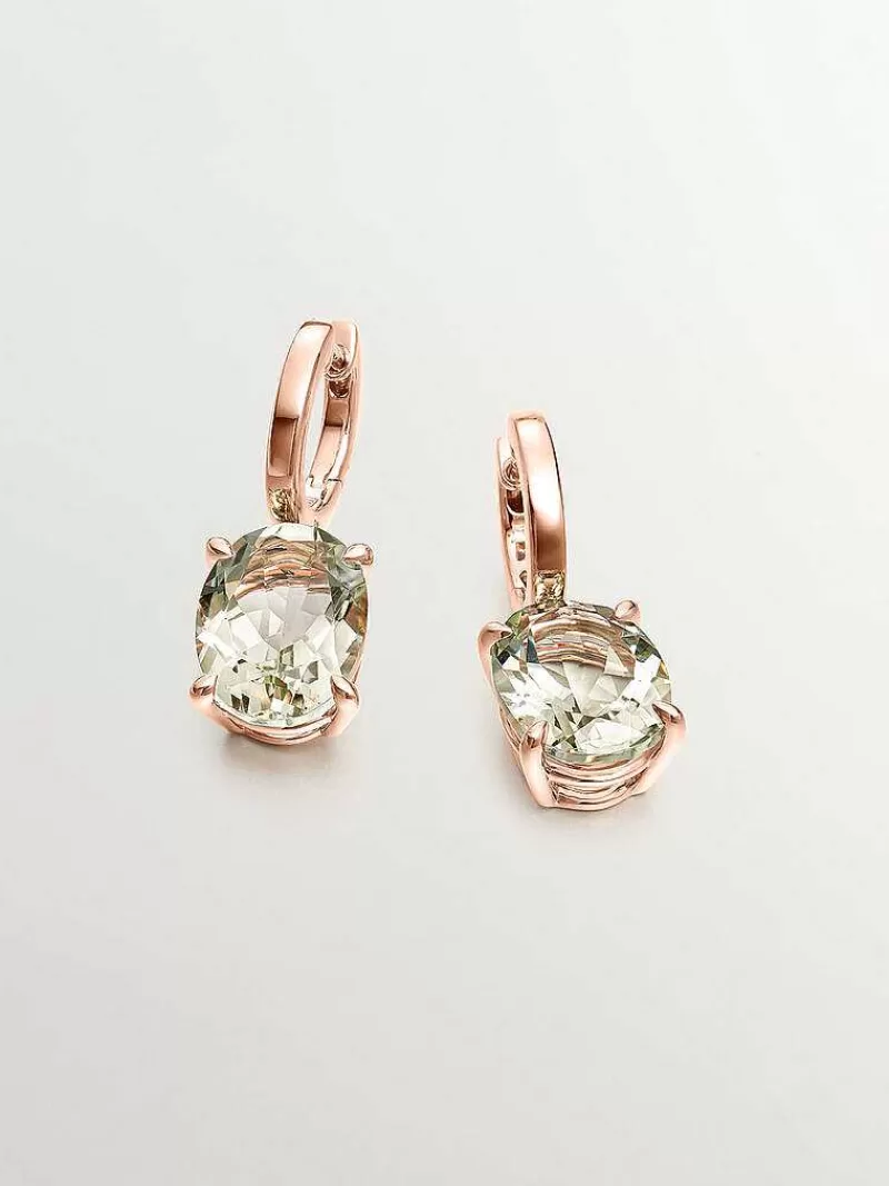 Aristocrazy Pendientes De Plata-Pendientes De Aro Grandes De Plata 925 Banada En Oro Amarillo De 18K Con Cuarzo Verde