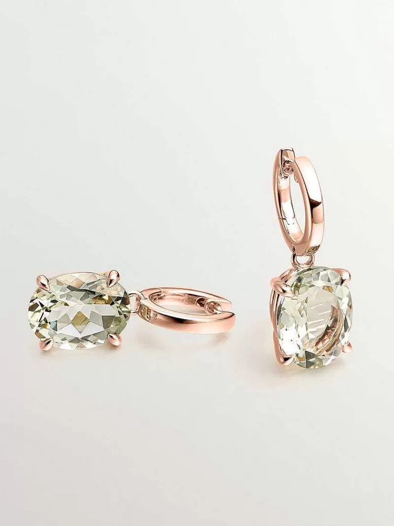 Aristocrazy Pendientes De Plata-Pendientes De Aro Grandes De Plata 925 Banada En Oro Amarillo De 18K Con Cuarzo Verde