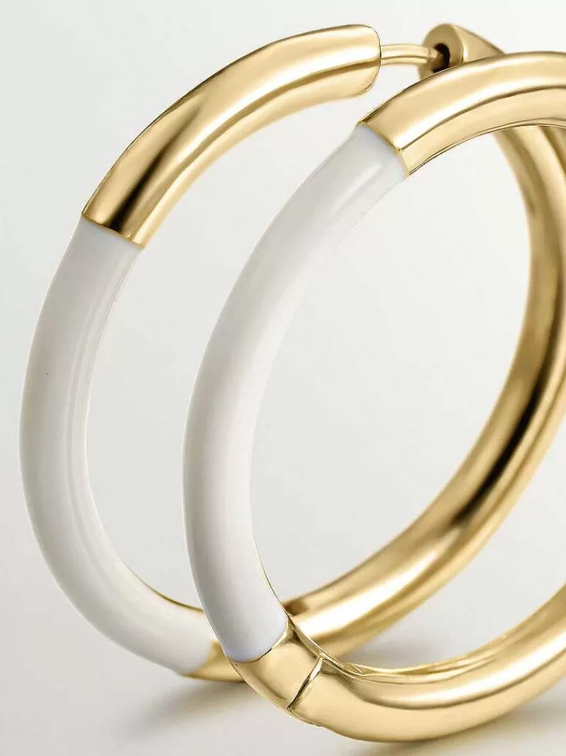 Aristocrazy Pendientes De Aro-Pendientes De Aro Grandes De Plata 925 Banada En Oro Amarillo De 18K Con Esmalte Blanco