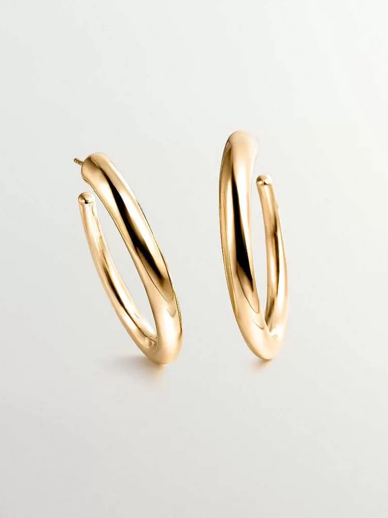 Aristocrazy Pendientes De Plata-Pendientes De Aro Grandes De Plata 925 Banada En Oro Amarillo De 18K Con Forma Ovalada