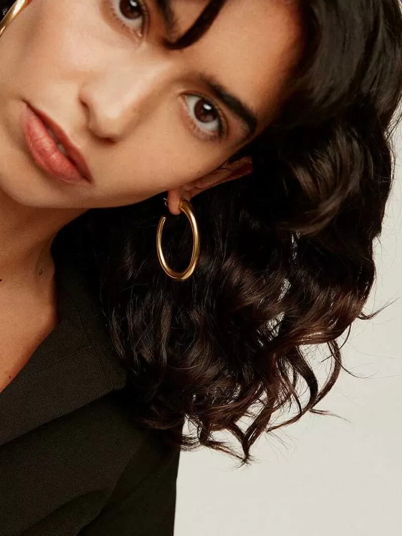 Aristocrazy Pendientes De Plata-Pendientes De Aro Grandes De Plata 925 Banada En Oro Amarillo De 18K Con Forma Ovalada