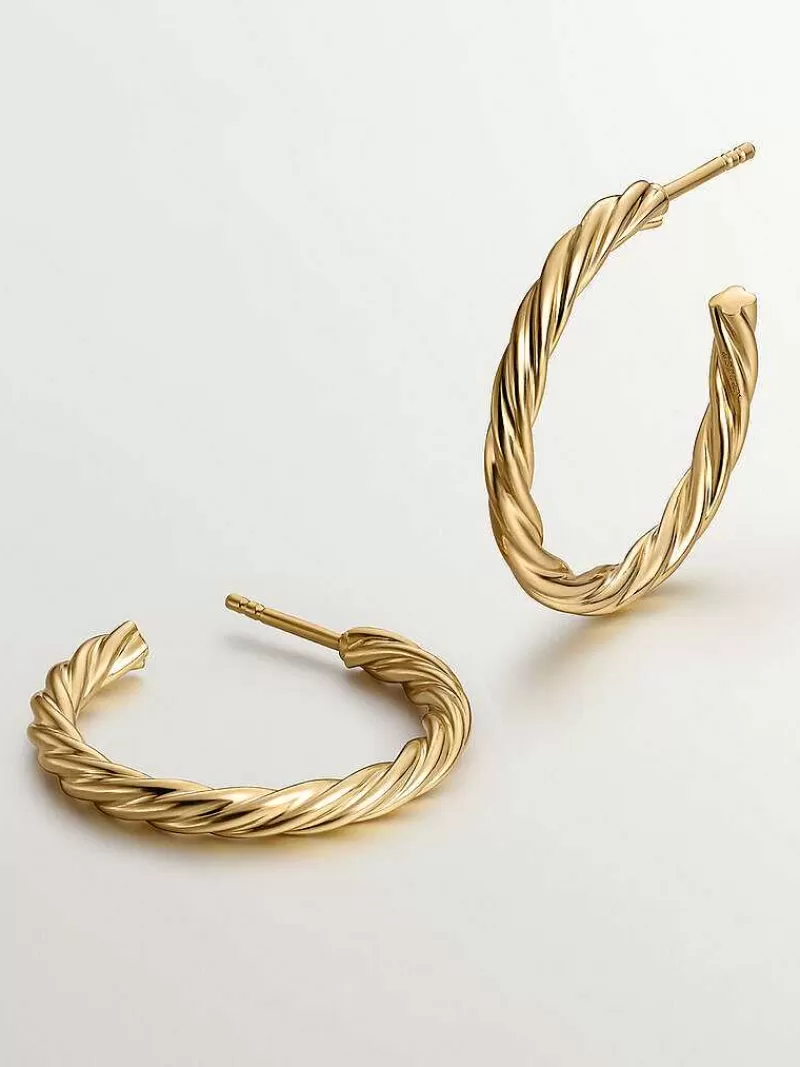 Aristocrazy Pendientes De Aro-Pendientes De Aro Grandes De Plata 925 Banada En Oro Amarillo De 18K Con Textura Gallonada