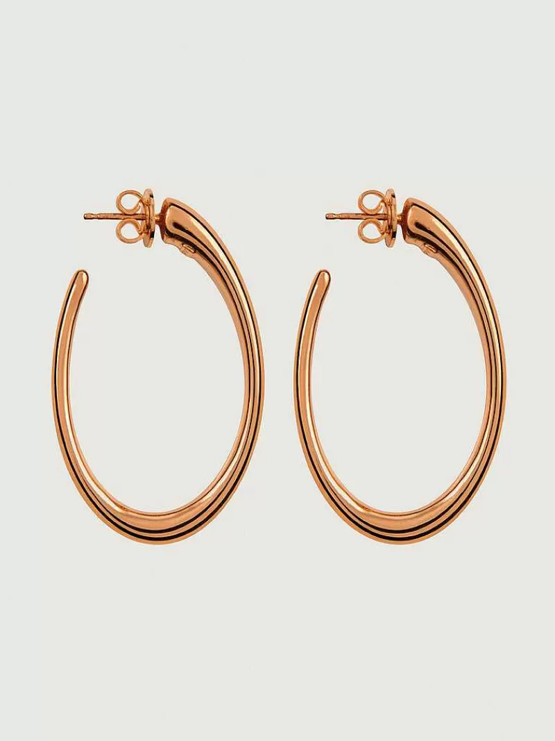 Aristocrazy Pendientes De Plata-Pendientes De Aro Grandes De Plata 925 Banada En Oro Rosa De 18K Con Forma Ovalada