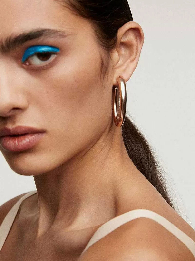 Aristocrazy Pendientes De Plata-Pendientes De Aro Grandes De Plata 925 Banada En Oro Rosa De 18K Con Forma Ovalada