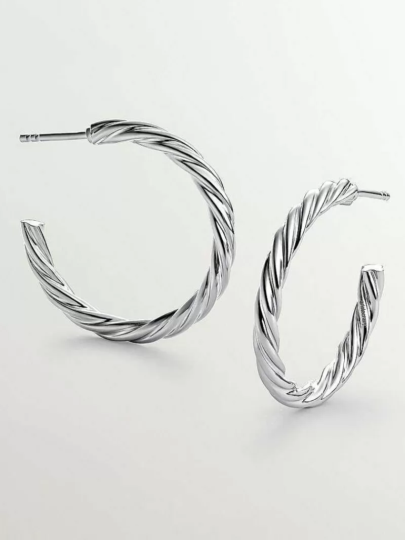Aristocrazy Pendientes De Aro-Pendientes De Aro Grandes De Plata 925 Con Textura Gallonada