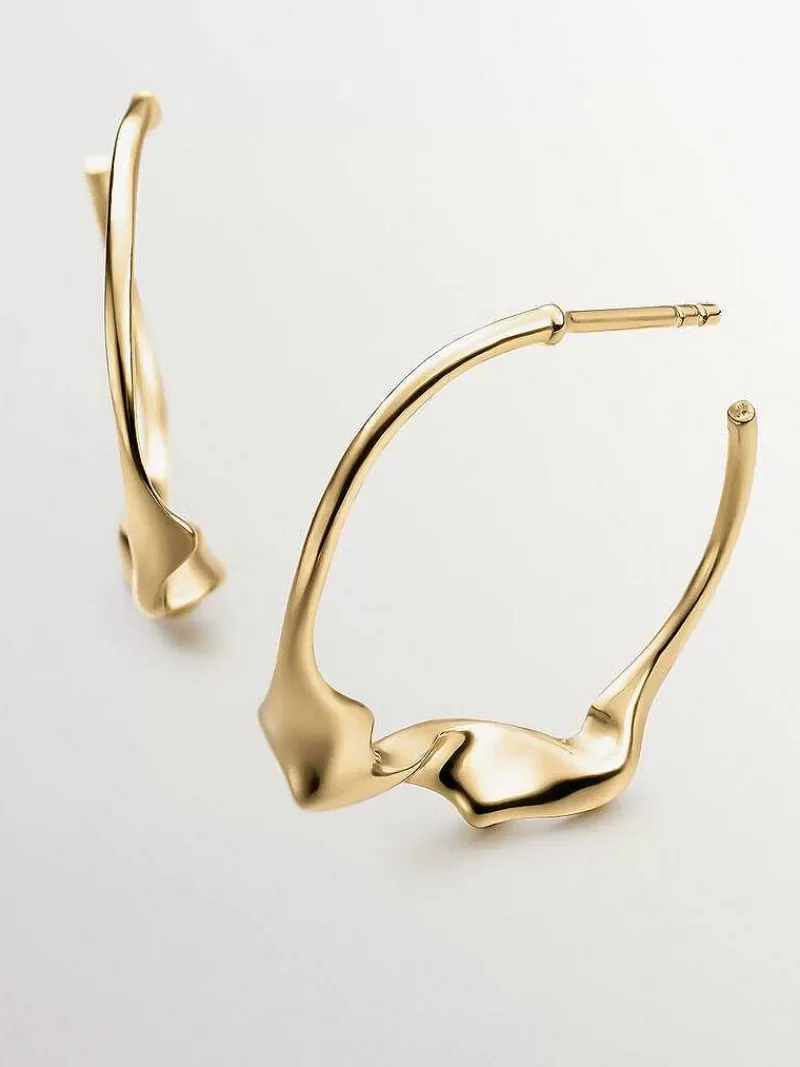 Aristocrazy Pendientes De Aro-Pendientes De Aro Grandes Irregulares De Plata 925 Banada En Oro Amarillo De 18K