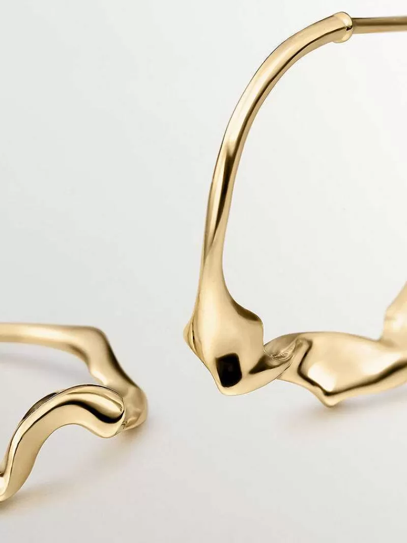 Aristocrazy Pendientes De Aro-Pendientes De Aro Grandes Irregulares De Plata 925 Banada En Oro Amarillo De 18K