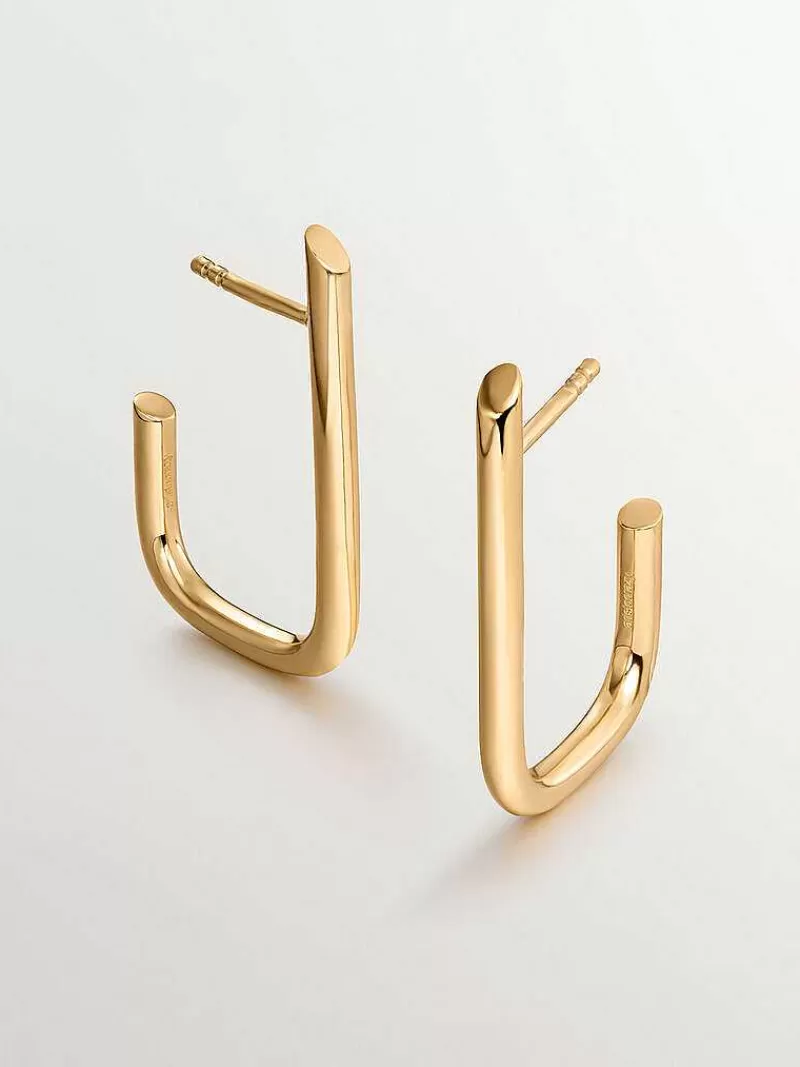 Aristocrazy Pendientes De Aro-Pendientes De Aro Grandes Rectangulares De Plata 925 Banada En Oro Amarillo De 18K
