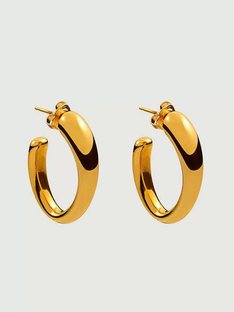 Aristocrazy Pendientes De Plata-Pendientes De Aro Grandes Y Gruesos De Plata 925 Banada En Oro Amarillo De 18K Con Forma Ovalada