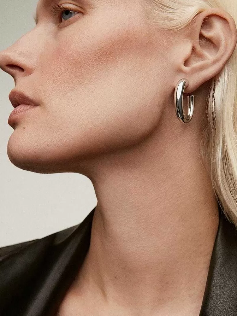 Aristocrazy Pendientes De Plata-Pendientes De Aro Grandes Y Gruesos De Plata 925 Con Forma Ovalada