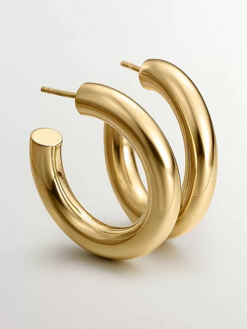 Aristocrazy Pendientes De Aro-Pendientes De Aro Gruesos De Plata 925 Banada En Oro Amarillo De 18K