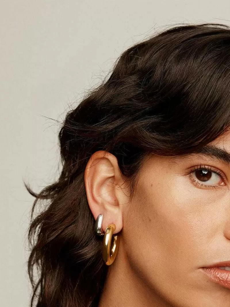 Aristocrazy Pendientes De Aro-Pendientes De Aro Gruesos De Plata 925 Banada En Oro Amarillo De 18K