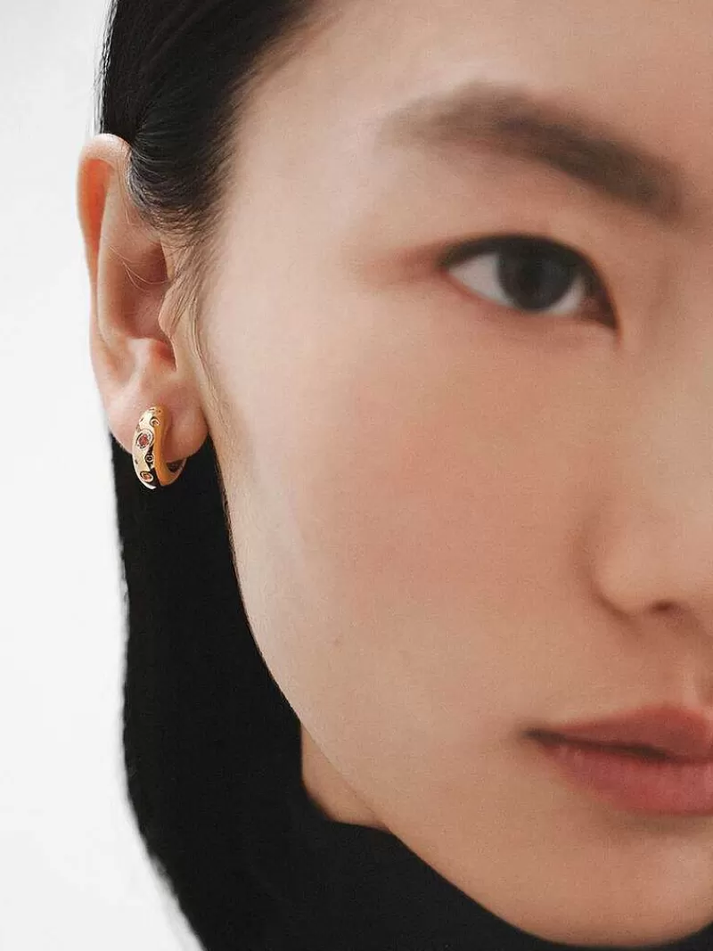 Aristocrazy Pendientes De Plata-Pendientes De Aro Gruesos De Plata 925 Banada En Oro Amarillo De 18K Con Topacios Blancos, Amatistas Rosas Y Moradas Y Rodolitas Rosas