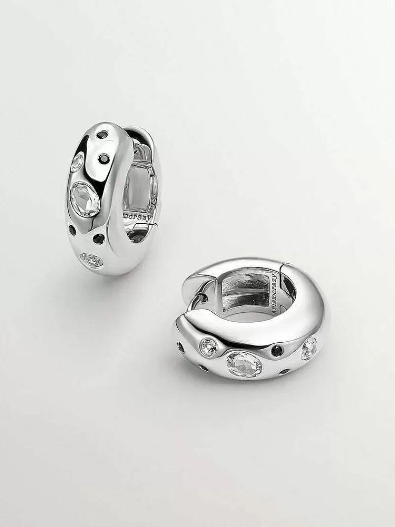 Aristocrazy Pendientes De Aro-Pendientes De Aro Gruesos De Plata 925 Con Topacios Blancos Y Espinelas Negras