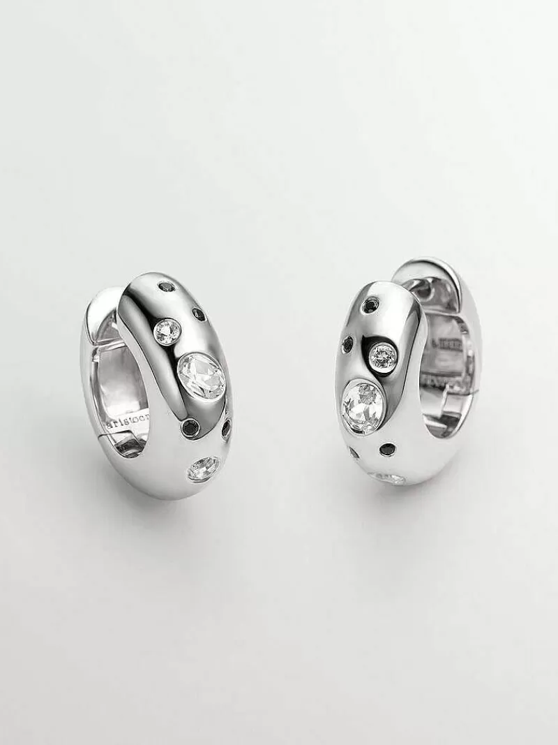 Aristocrazy Pendientes De Aro-Pendientes De Aro Gruesos De Plata 925 Con Topacios Blancos Y Espinelas Negras