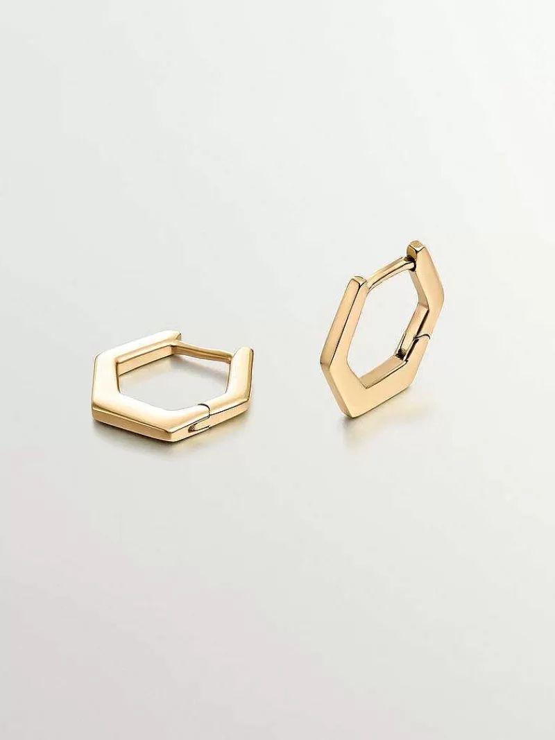 Aristocrazy Pendientes De Plata-Pendientes De Aro Hexagonal De Plata 925 Banada En Oro Amarillo De 18K
