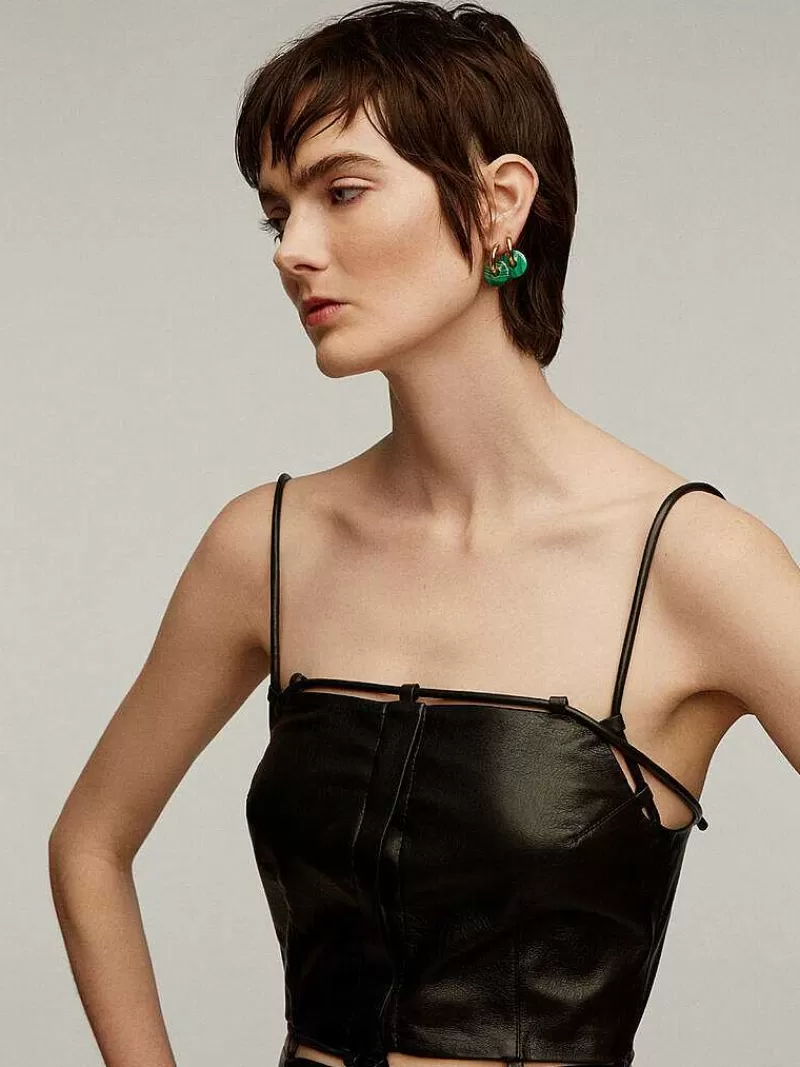 Aristocrazy Pendientes De Plata-Pendientes De Aro Mediano De Plata 925 Banada En Oro Amarillo De 18K Con Malaquita Verde