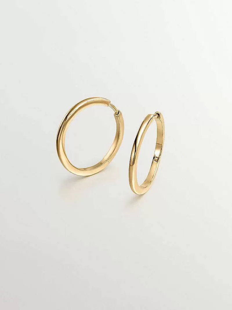 Aristocrazy Pendientes De Plata-Pendientes De Aro Medianos De Plata 925 Banada En Oro Amarillo De 18K