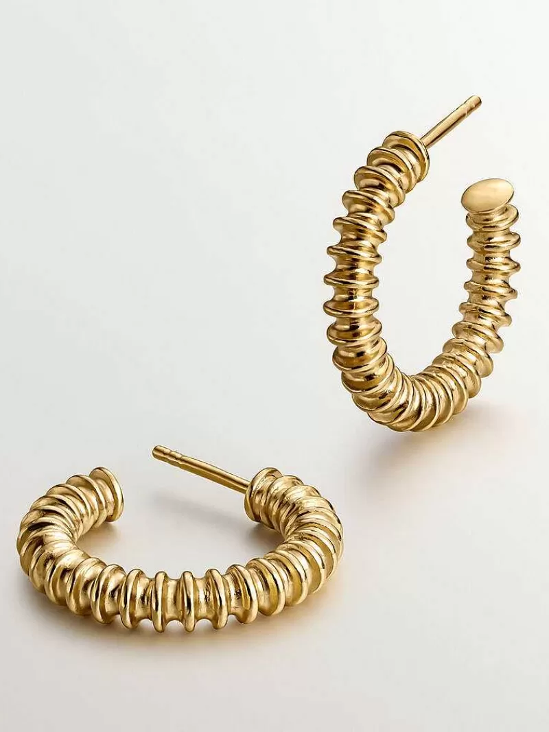 Aristocrazy Pendientes De Plata-Pendientes De Aro Medianos De Plata 925 Banada En Oro Amarillo De 18K Con Acabado En Relieve