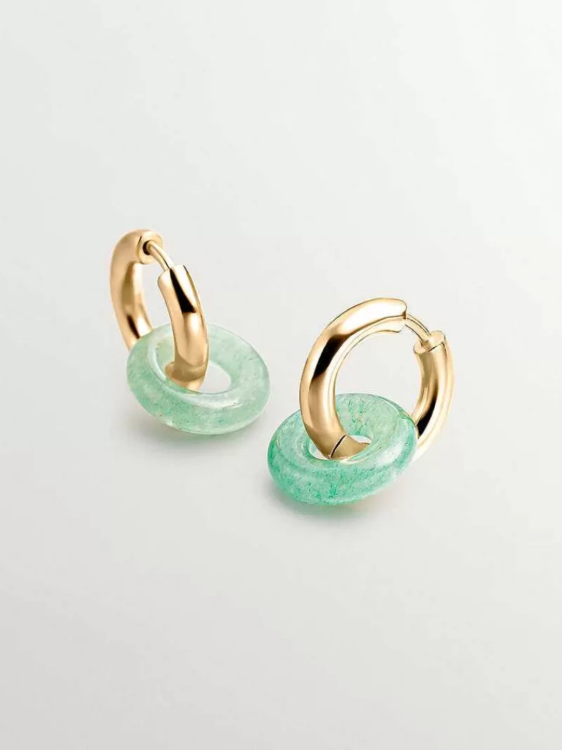 Aristocrazy Pendientes De Plata-Pendientes De Aro Medianos De Plata 925 Banada En Oro Amarillo De 18K Con Aventurina Verde