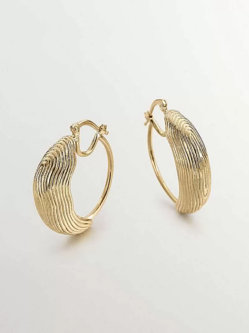 Aristocrazy Pendientes De Aro-Pendientes De Aro Medianos De Plata 925 Banada En Oro Amarillo De 18K Con Relieve Y Forma Irregular