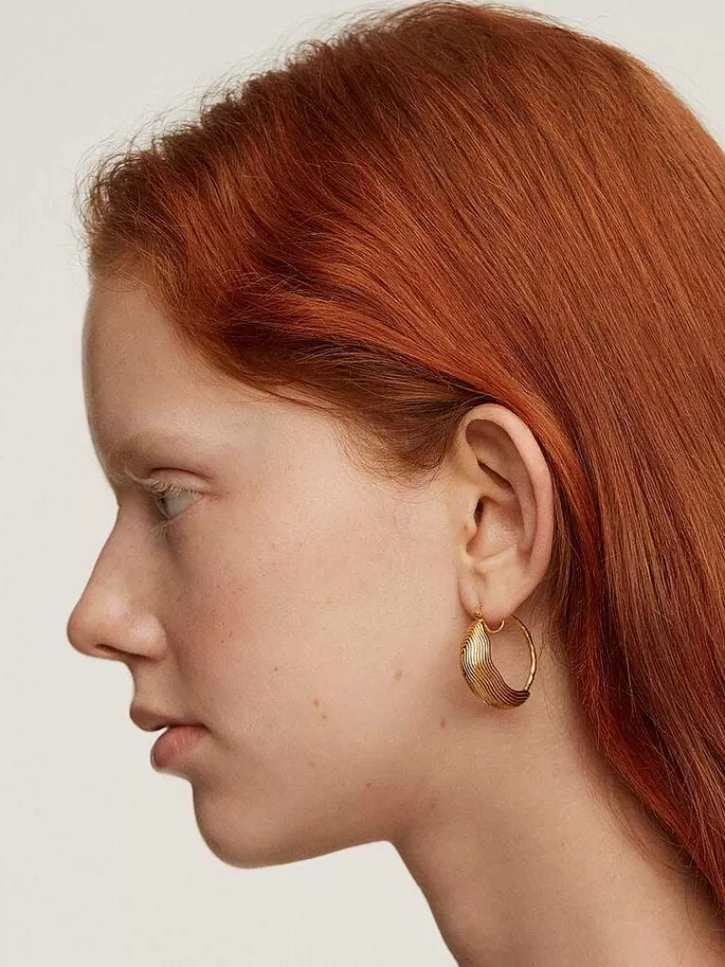 Aristocrazy Pendientes De Aro-Pendientes De Aro Medianos De Plata 925 Banada En Oro Amarillo De 18K Con Relieve Y Forma Irregular