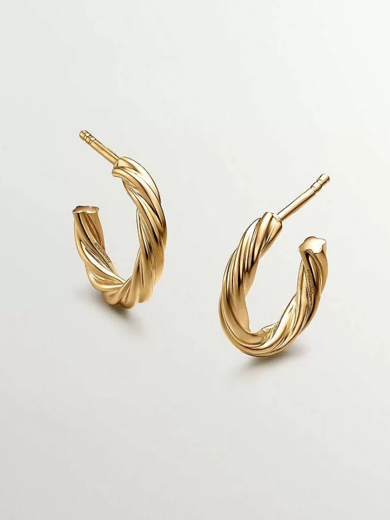 Aristocrazy Pendientes De Aro-Pendientes De Aro Medianos De Plata 925 Banada En Oro Amarillo De 18K Con Textura Gallonada