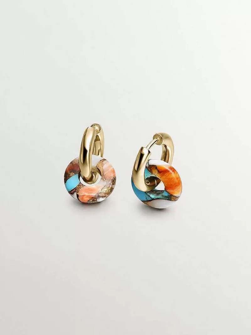 Aristocrazy Pendientes De Plata-Pendientes De Aro Medianos De Plata 925 Banada En Oro Amarillo De 18K Con Turquesa Multicolor