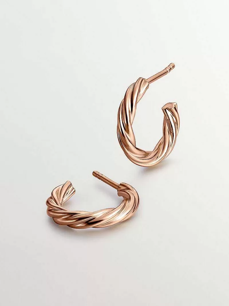 Aristocrazy Pendientes De Plata-Pendientes De Aro Medianos De Plata 925 Banada En Oro Rosa De 18K Con Textura Gallonada