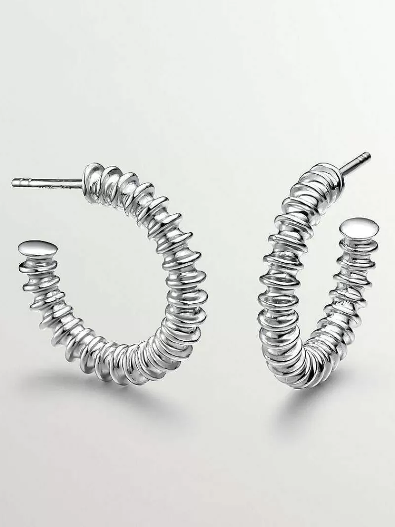 Aristocrazy Pendientes De Aro-Pendientes De Aro Medianos De Plata 925 Con Acabado En Relieve