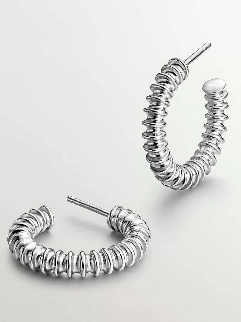 Aristocrazy Pendientes De Aro-Pendientes De Aro Medianos De Plata 925 Con Acabado En Relieve