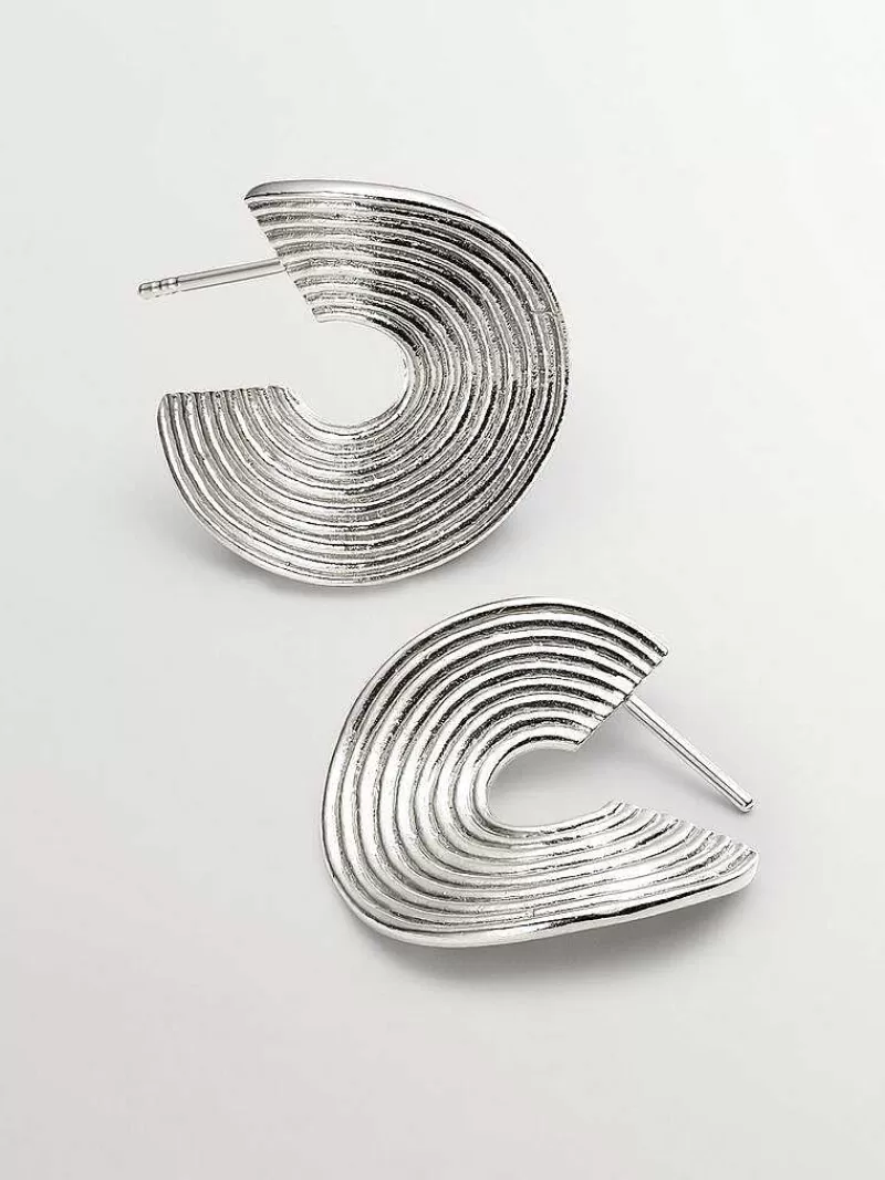 Aristocrazy Pendientes De Aro-Pendientes De Aro Medianos De Plata 925 Con Relieve Y Forma Irregular