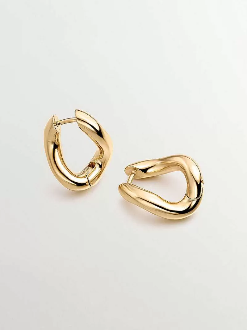 Aristocrazy Pendientes De Aro-Pendientes De Aro Medianos Gruesos De Plata 925 Banada En Oro Amarillo De 18K Con Forma Ondulada