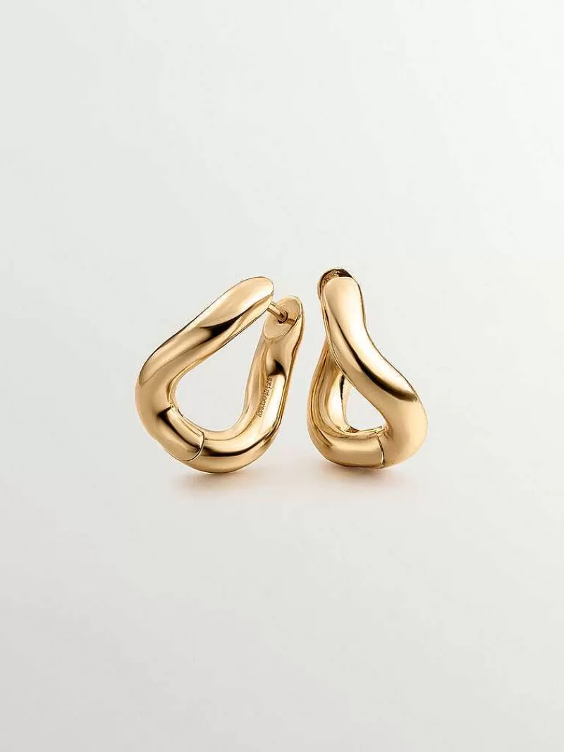 Aristocrazy Pendientes De Aro-Pendientes De Aro Medianos Gruesos De Plata 925 Banada En Oro Amarillo De 18K Con Forma Ondulada