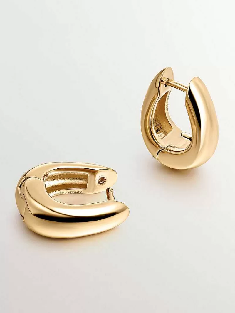 Aristocrazy Pendientes De Plata-Pendientes De Aro Medianos Gruesos De Plata 925 Banada En Oro Amarillo De 18K Con Forma Ovalada