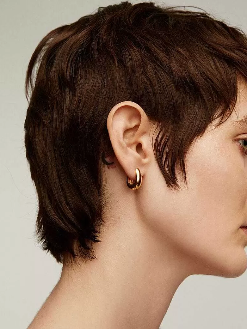 Aristocrazy Pendientes De Plata-Pendientes De Aro Medianos Gruesos De Plata 925 Banada En Oro Amarillo De 18K Con Forma Ovalada