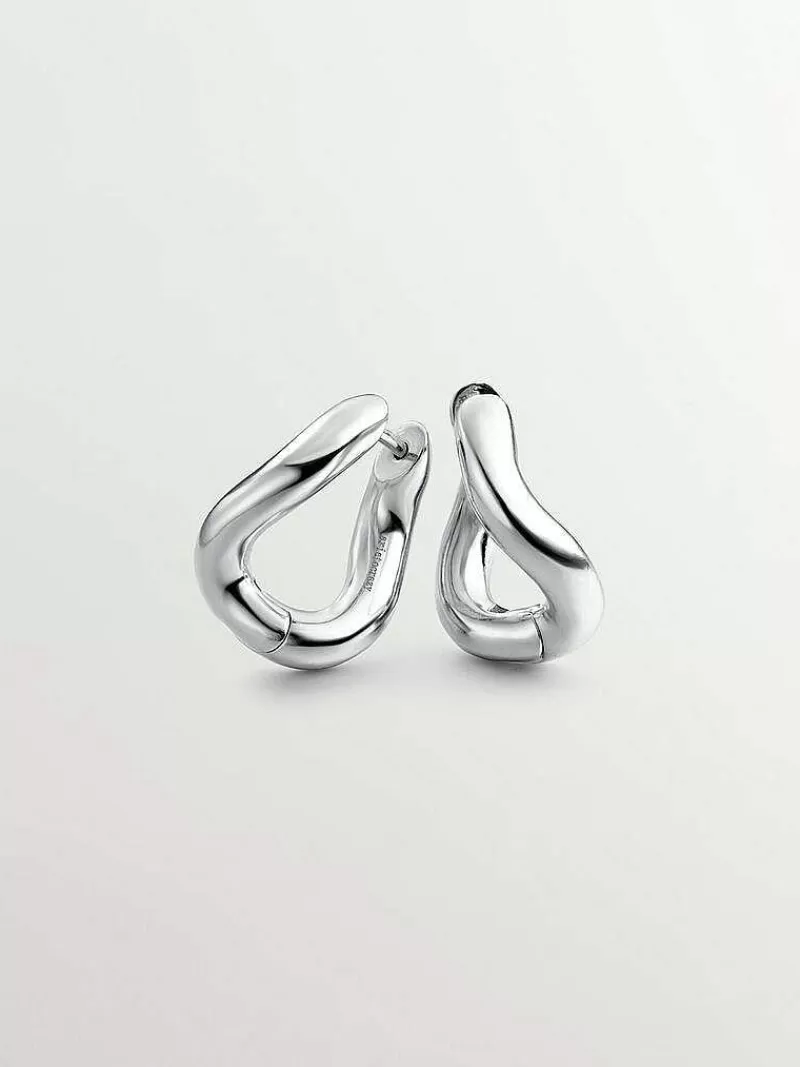 Aristocrazy Pendientes De Aro-Pendientes De Aro Medianos Gruesos De Plata 925 Con Forma Ondulada