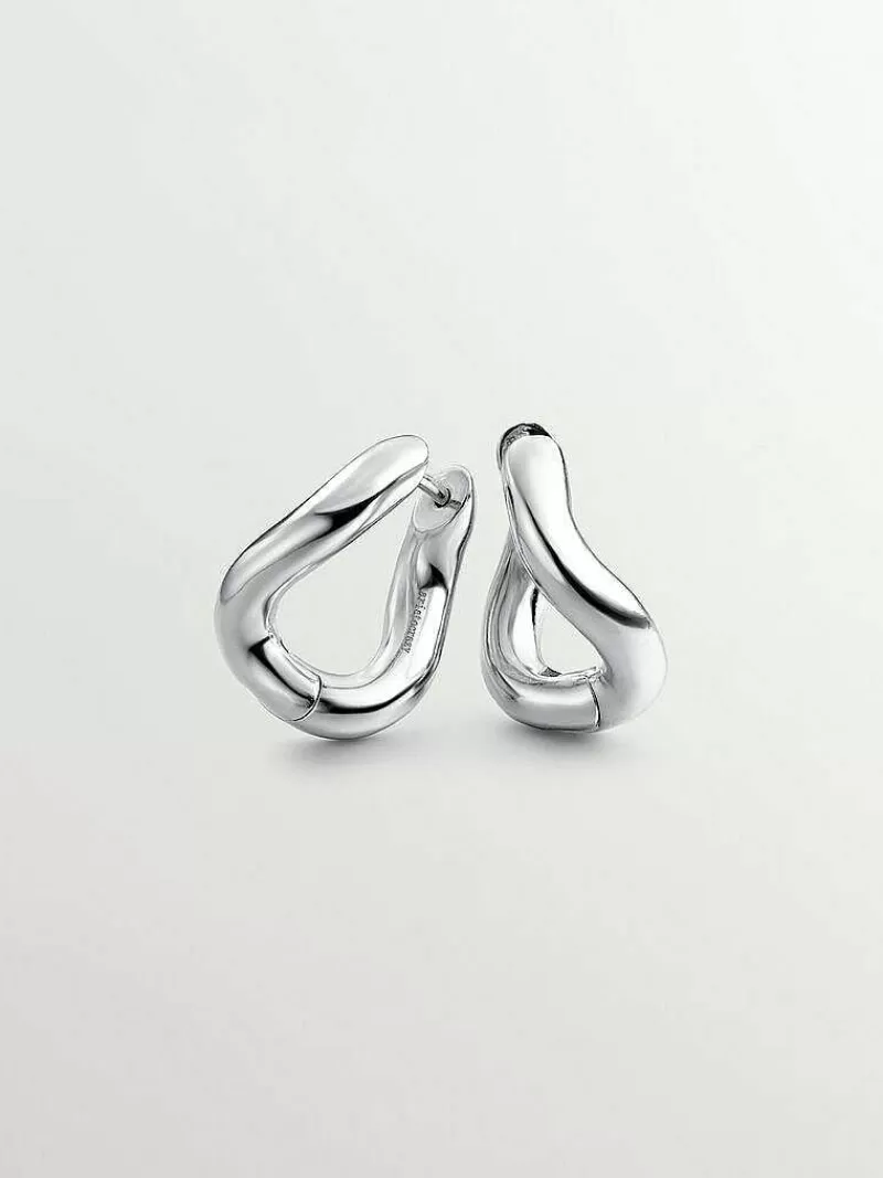 Aristocrazy Pendientes De Aro-Pendientes De Aro Medianos Gruesos De Plata 925 Con Forma Ondulada