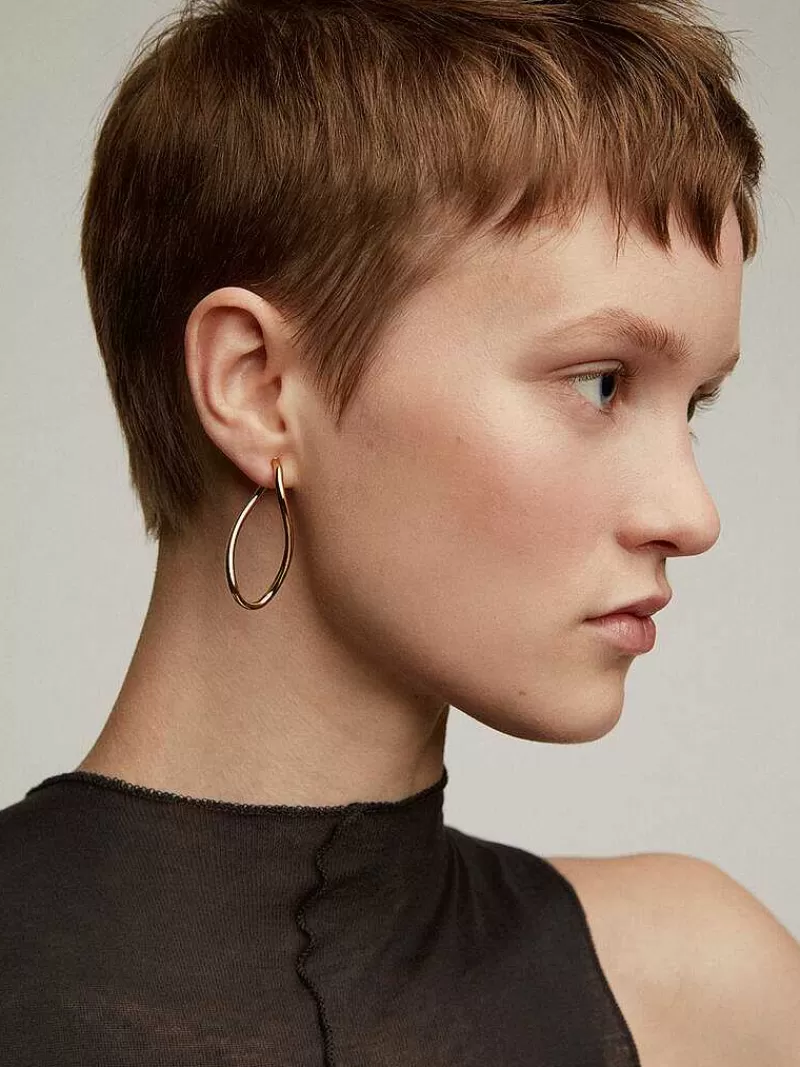 Aristocrazy Pendientes De Aro-Pendientes De Aro Ondulados Grandes De Plata 925 Banada En Oro Amarillo De 18K