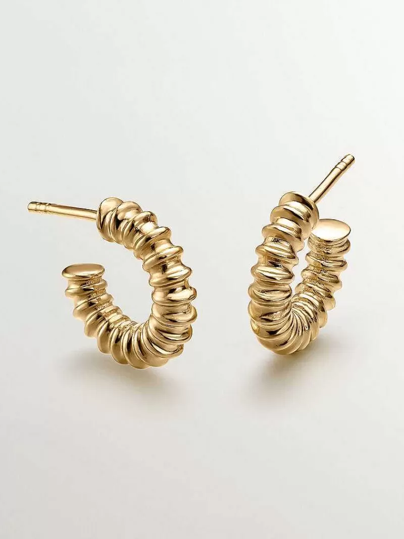 Aristocrazy Pendientes De Aro-Pendientes De Aro Pequenos De Plata 925 Banada En Oro Amarillo De 18K Con Acabado En Relieve
