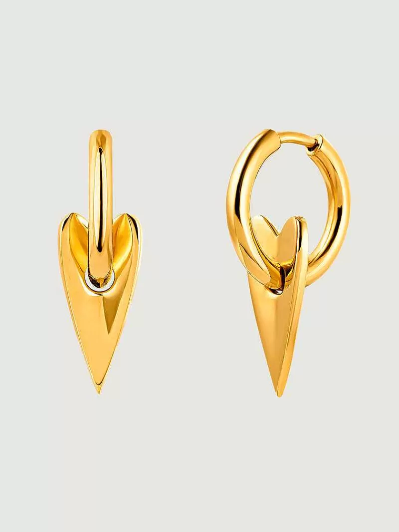 Aristocrazy Pendientes De Plata-Pendientes De Aro Pequenos De Plata 925 Banada En Oro Amarillo De 18K Con Corazon
