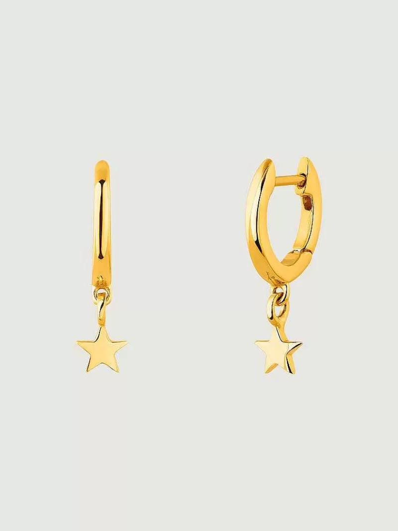 Aristocrazy Pendientes De Plata-Pendientes De Aro Pequenos De Plata 925 Banada En Oro Amarillo De 18K Con Estrella
