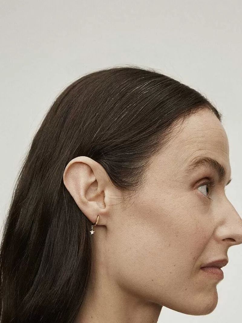 Aristocrazy Pendientes De Plata-Pendientes De Aro Pequenos De Plata 925 Banada En Oro Amarillo De 18K Con Estrella